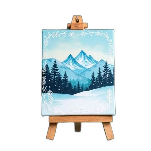 oil painting, watercolor, photorealistic, concept art, snow, forest, blue, red transparent PNG cut-out