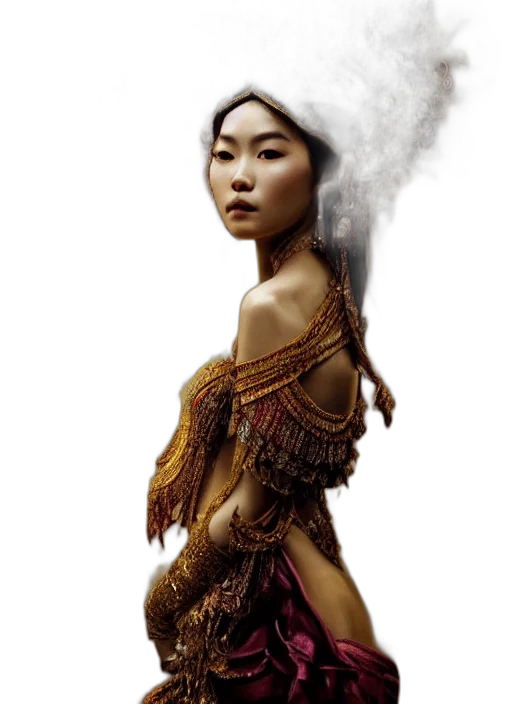 dress, hair, staff, jewelry transparent PNG cut-out
