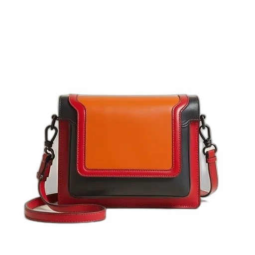 jewelry, red, monochrome, neon, square, colorblock, leather, crossbody transparent PNG cut-out