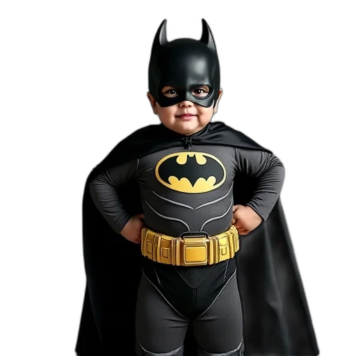 3d render, photorealistic, child, dressed, batman, costume, full-body, suit transparent PNG cut-out
