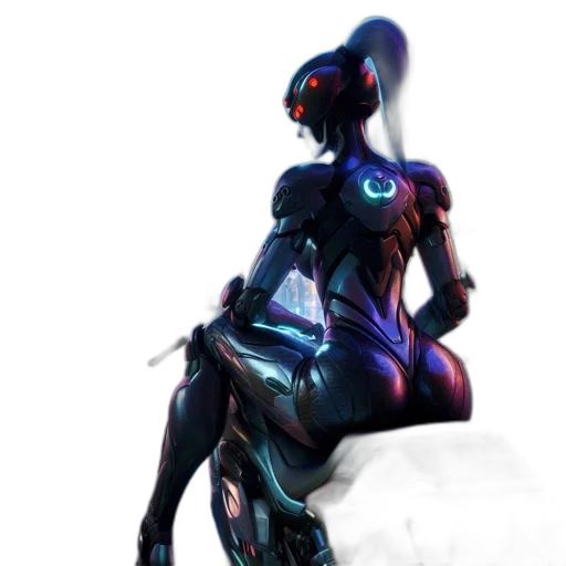 robot, dress, weapon, cyberpunk, concept art, 3d render, fantasy art, neon lights transparent PNG cut-out