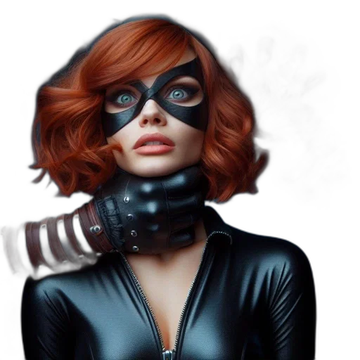 mask, comic book art, concept art, fantasy art, photorealistic, dark, woman, bright transparent PNG cut-out