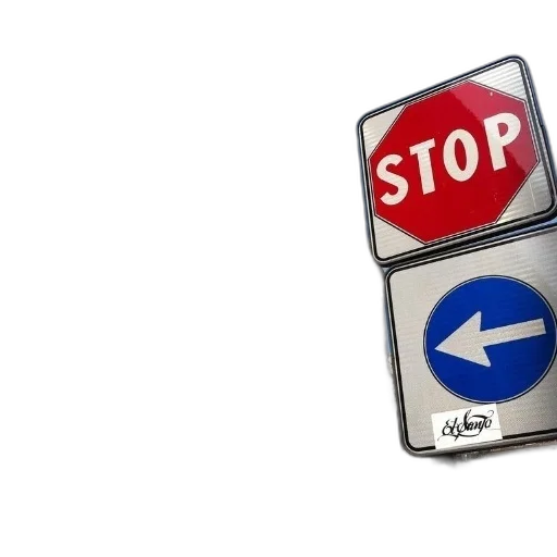 3d render, photorealistic, stop, sign, arrow, pointing, left, front transparent PNG cut-out