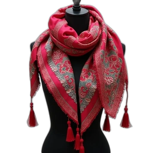 red, embroidery, scarfs, fashion, women, large, square, silk transparent PNG cut-out