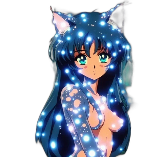 dress, staff, anime, pixel art, vaporwave, fantasy art, outer space, neon lights transparent PNG cut-out