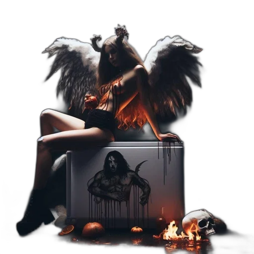 concept art, fantasy art, pixel art, photorealistic, fire, dark, ethereal, winged transparent PNG cut-out