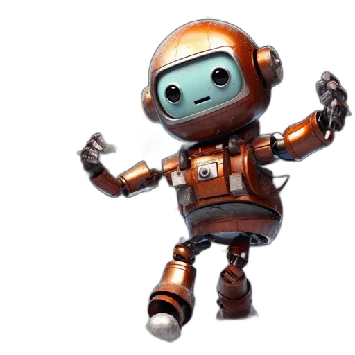 robot, 3d render, concept art, outer space, bright, orange, celebrates, snow transparent PNG cut-out