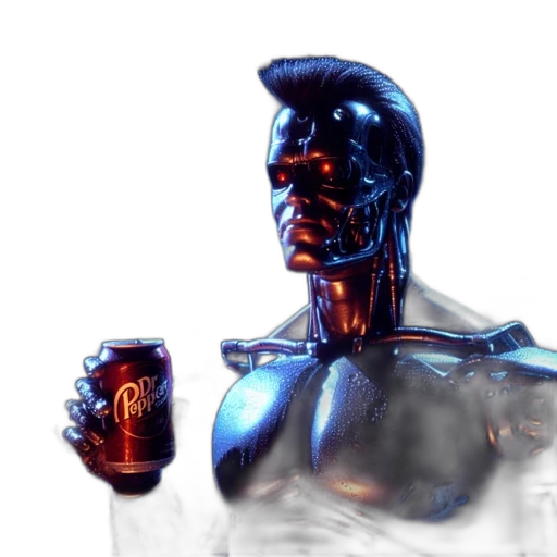 robot, bottle, food, 3d render, concept art, vaporwave, cyberpunk, outer space transparent PNG cut-out