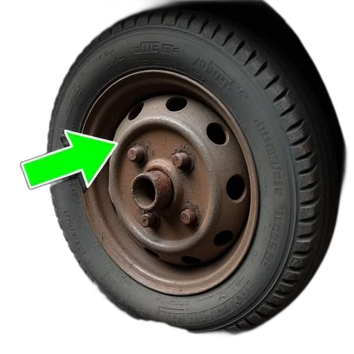 car, close-up, image, wheel, green, arrow, pointing, rusty transparent PNG cut-out