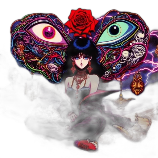 mask, face, fantasy art, concept art, anime, pixel art, red, woman transparent PNG cut-out