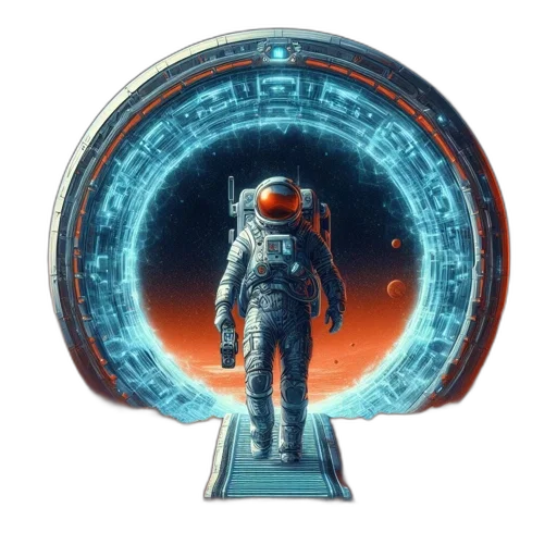 robot, concept art, pixel art, 3d render, outer space, red, astronaut, explores transparent PNG cut-out