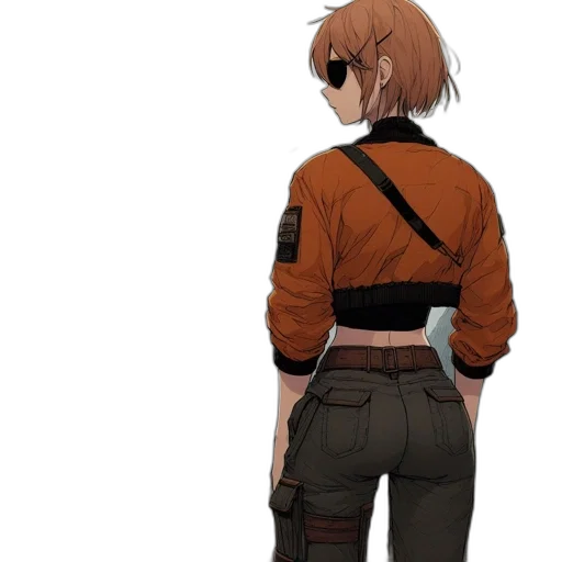 jacket, staff, weapon, robot, concept art, anime, watercolor, cyberpunk transparent PNG cut-out