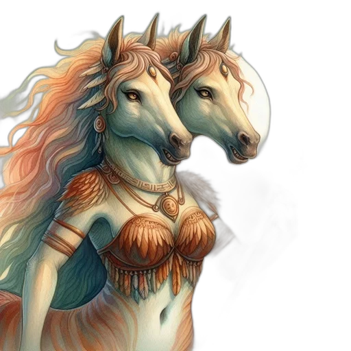 dragon, fantasy art, watercolor, concept art, photorealistic, pastel, golden, woman-horse transparent PNG cut-out