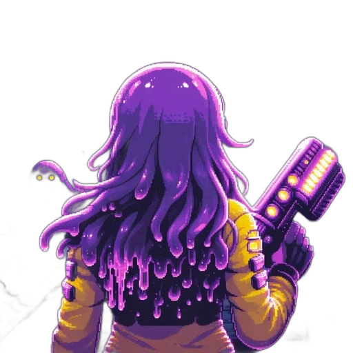 hair, staff, jacket, weapon, concept art, pixel art, cyberpunk, fantasy art transparent PNG cut-out