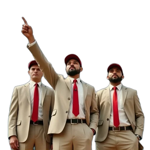 staff, jacket, concept art, red, three, men, beige, uniforms transparent PNG cut-out
