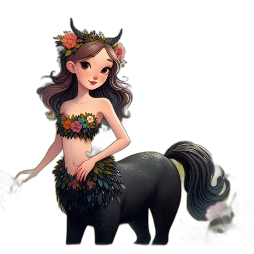creature, animal, fantasy art, concept art, pixel art, cartoon, dark, floral-adorned transparent PNG cut-out