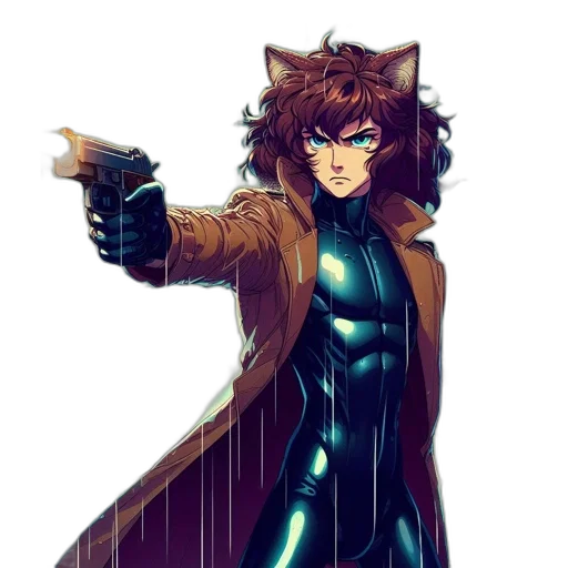 staff, weapon, jacket, comic book art, anime, concept art, pixel art, dark transparent PNG cut-out