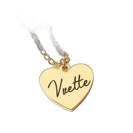jewelry, gold, necklace, heart-shaped, pendant, engraved, yvette, lying transparent PNG cut-out