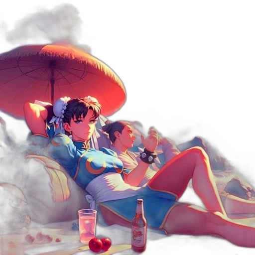 umbrella, concept art, vaporwave, anime, watercolor, neon lights, rain, fire transparent PNG cut-out