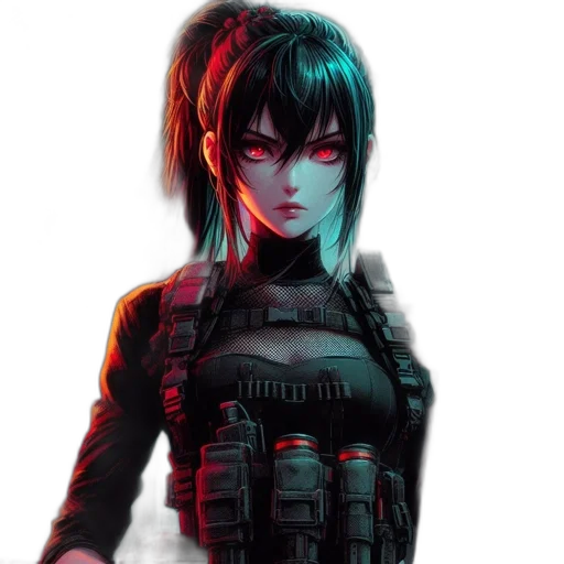 weapon, jacket, cyberpunk, concept art, anime, comic book art, neon lights, red transparent PNG cut-out