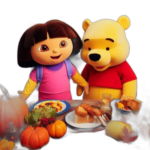 food, 3d render, concept art, dora, explorer, winnie, pooh, sit transparent PNG cut-out