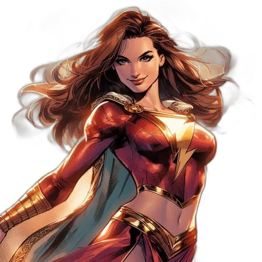 comic book art, concept art, empowering, depiction, features, female, superhero, flowing transparent PNG cut-out