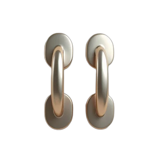 jewelry, 3d render, pair, identical, metallic, door, handles, smooth transparent PNG cut-out