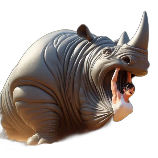 animal, creature, mask, 3d render, photorealistic, concept art, rhinoceros, runs transparent PNG cut-out