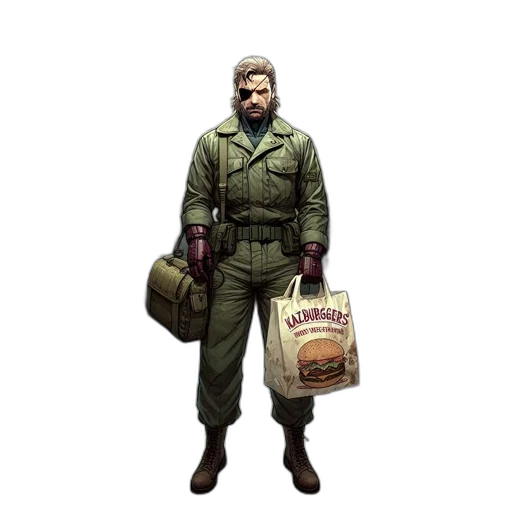 jacket, weapon, bottle, staff, concept art, pixel art, comic book art, 3d render transparent PNG cut-out