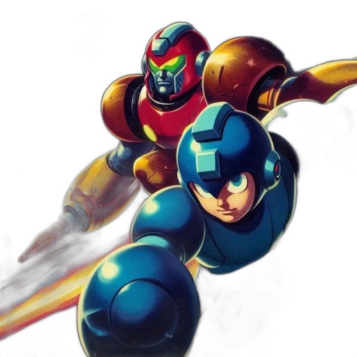 robot, concept art, comic book art, 3d render, watercolor, mega, man, protoman transparent PNG cut-out