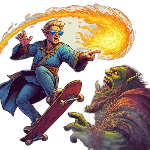 staff, concept art, fantasy art, comic book art, fire, elf-like, figure, donning transparent PNG cut-out