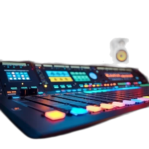 3d render, concept art, cyberpunk, digital, mixing, console, one, best transparent PNG cut-out