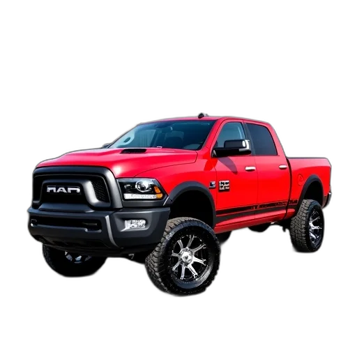car, photorealistic, 3d render, red, pickup, truck, parked, gravel transparent PNG cut-out