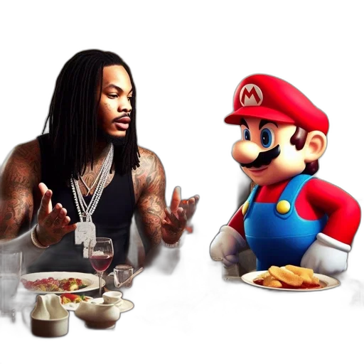 food, concept art, opulent, room, bearded, man, dreadlocks, enjoys transparent PNG cut-out