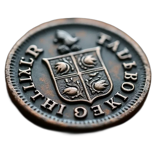 jewelry, 3d render, close-up, image, old, tarnished, coin, detailed transparent PNG cut-out