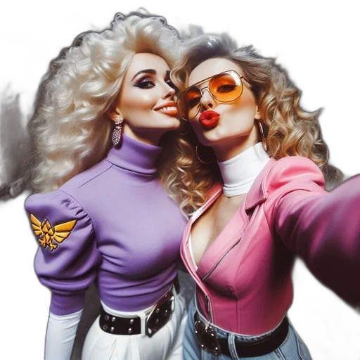 concept art, comic book art, photorealistic, vaporwave, two, women, blonde, hair transparent PNG cut-out