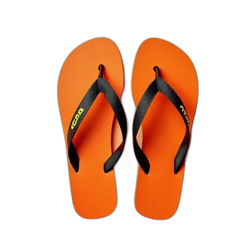 shoes, pair, orange, flip-flops, black, strap, yellow, accent transparent PNG cut-out