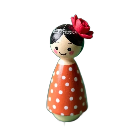 dress, 3d render, photorealistic, cartoon, small, wooden, doll, polka transparent PNG cut-out