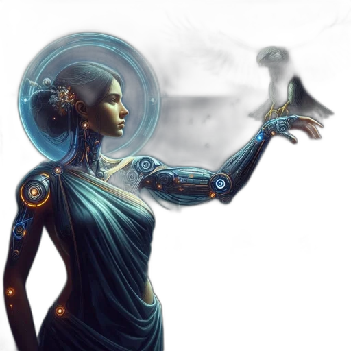robot, dress, jewelry, concept art, fantasy art, cyberpunk, comic book art, outer space transparent PNG cut-out