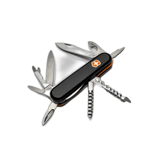 weapon, staff, swiss, army, knife, black, orange, handle transparent PNG cut-out