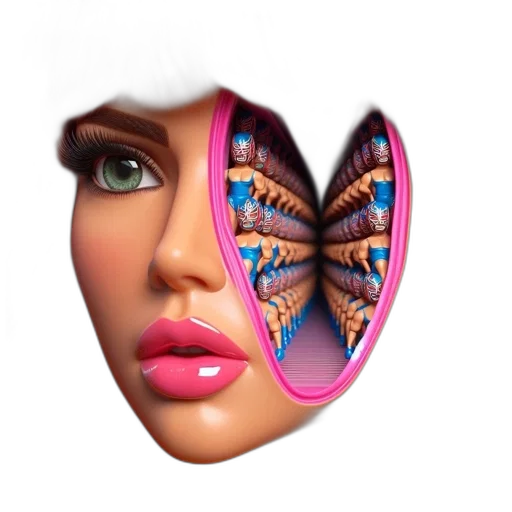 mask, jewelry, face, hat, 3d render, photorealistic, concept art, vaporwave transparent PNG cut-out