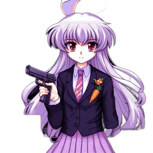 weapon, staff, jacket, animal, pixel art, anime, vaporwave, cartoon transparent PNG cut-out