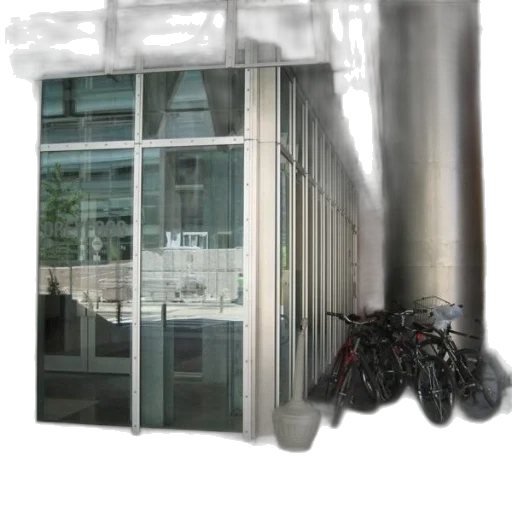 building, robot, weapon, 3d render, concept art, photorealistic, bicycles, parked transparent PNG cut-out