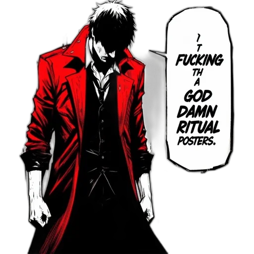 jacket, comic book art, concept art, anime, red, black, white, illustration transparent PNG cut-out