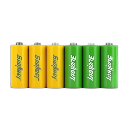 row, yellow, green, cylindrical, batteries, word, energizer, printed transparent PNG cut-out