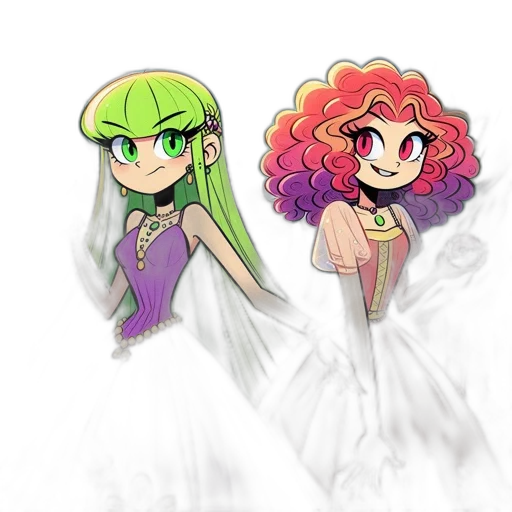dress, crown, pixel art, concept art, watercolor, anime, green, colorful transparent PNG cut-out