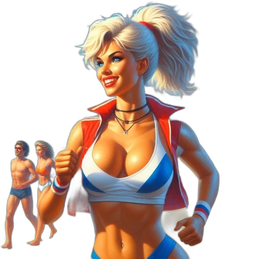 comic book art, concept art, fantasy art, pixel art, blonde, woman, red, white transparent PNG cut-out