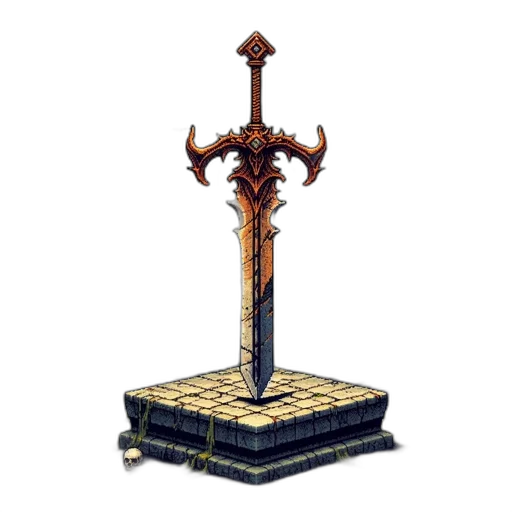 sword, weapon, staff, crown, pixel art, 3d render, concept art, fantasy art transparent PNG cut-out