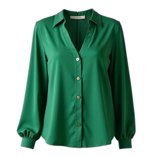 jacket, green, blouse, v-neckline, button, details, front, has transparent PNG cut-out