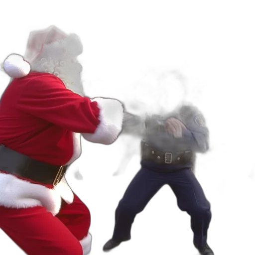 weapon, mask, fire, santa, confronts, police, officer, amidst transparent PNG cut-out